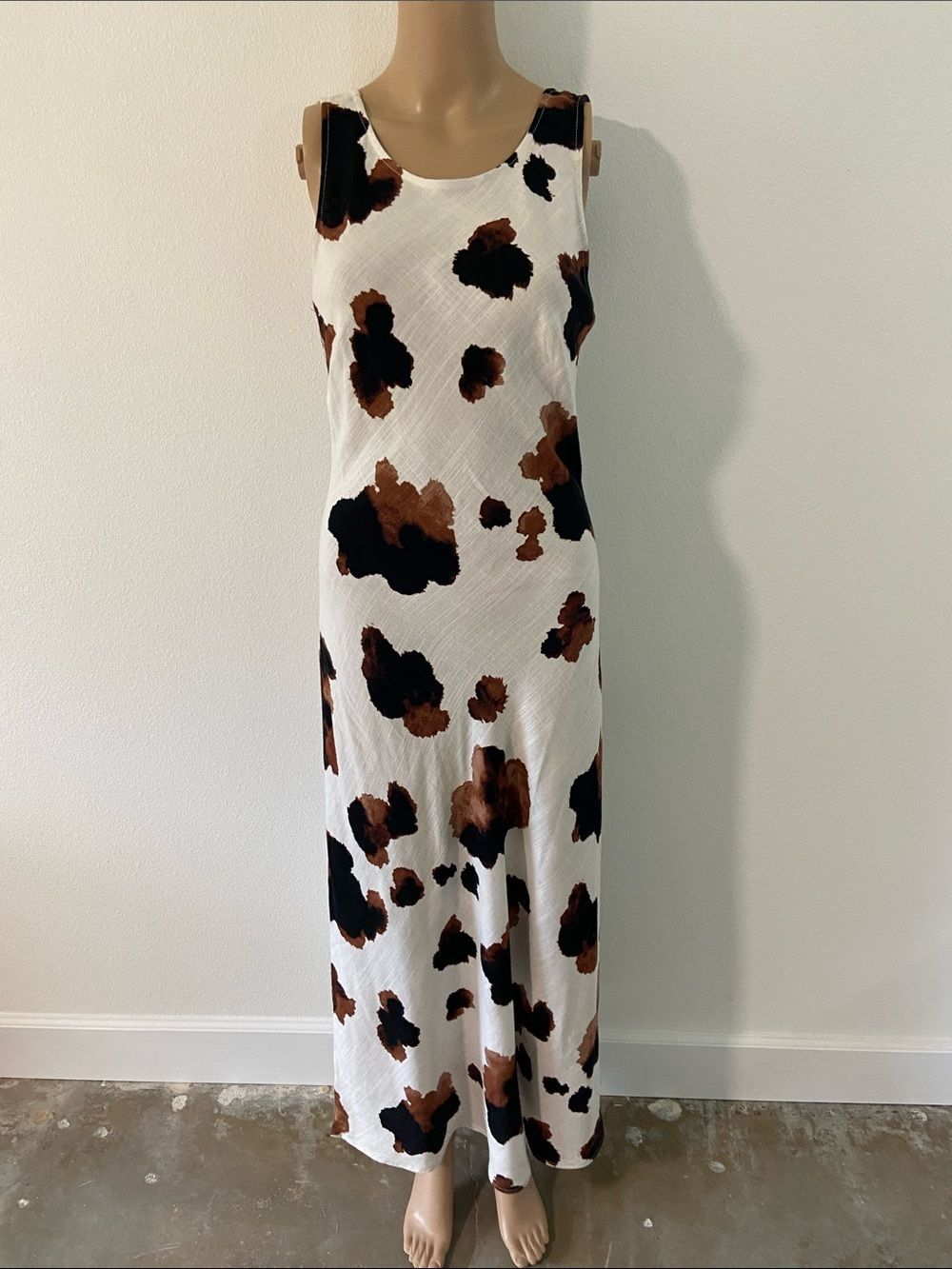 Paper Hearts linen blend cow prints  maxi dress, NWT Sz S